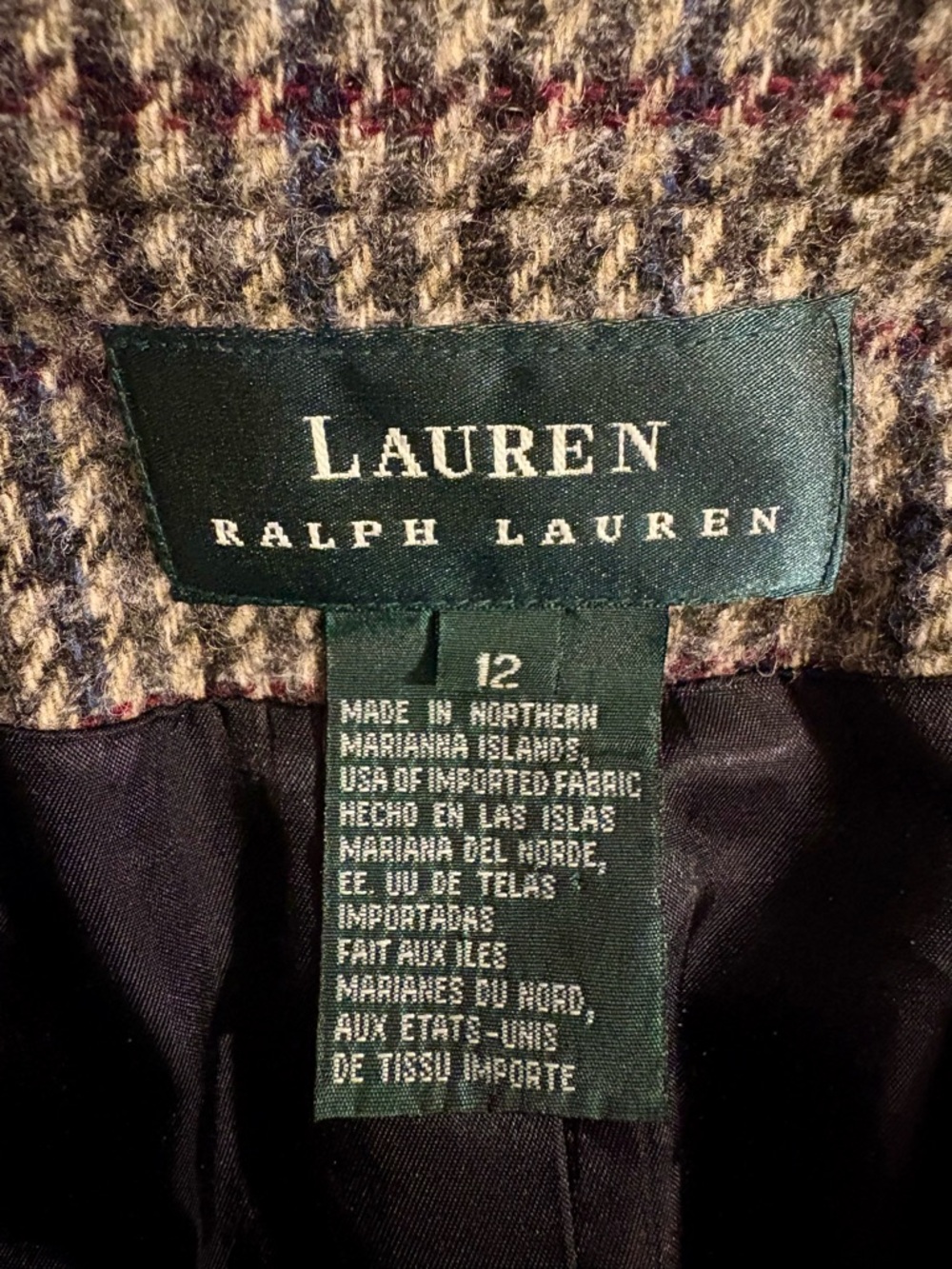 Ralph Lauren “Lauren” Brown Multi Houndstooth Wool Blazer Women’s Size 12 - Picture 2 of 6